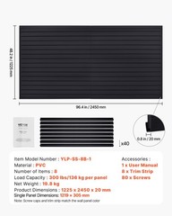 VEVOR 8 x 4 ft Slat Wall Paneling PVC Black Garage Slatwall with Modular Design