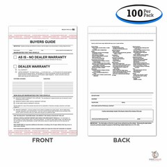 2-Part Buyers Guide Form – Adhesive Tape – English – As Is – Warranty (100 pack)