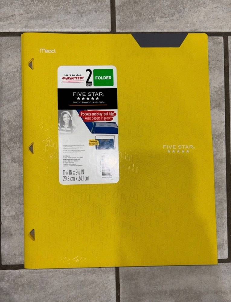 Five Star 2 Pocket Folder w/ Stay-Put Tabs – Durable School Folder– Choose Color