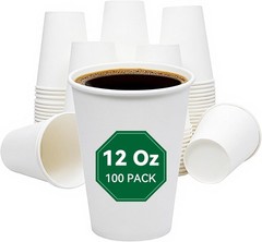 Coffee Cups, 100 Count 12 Oz Paper Cups, Disposable Cups for Hot and Cold,