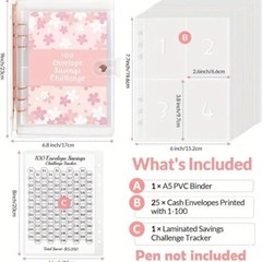 Creative Cherry Blossom Petal Loose-leaf Notebook, 100 Days Money Saving Piggy