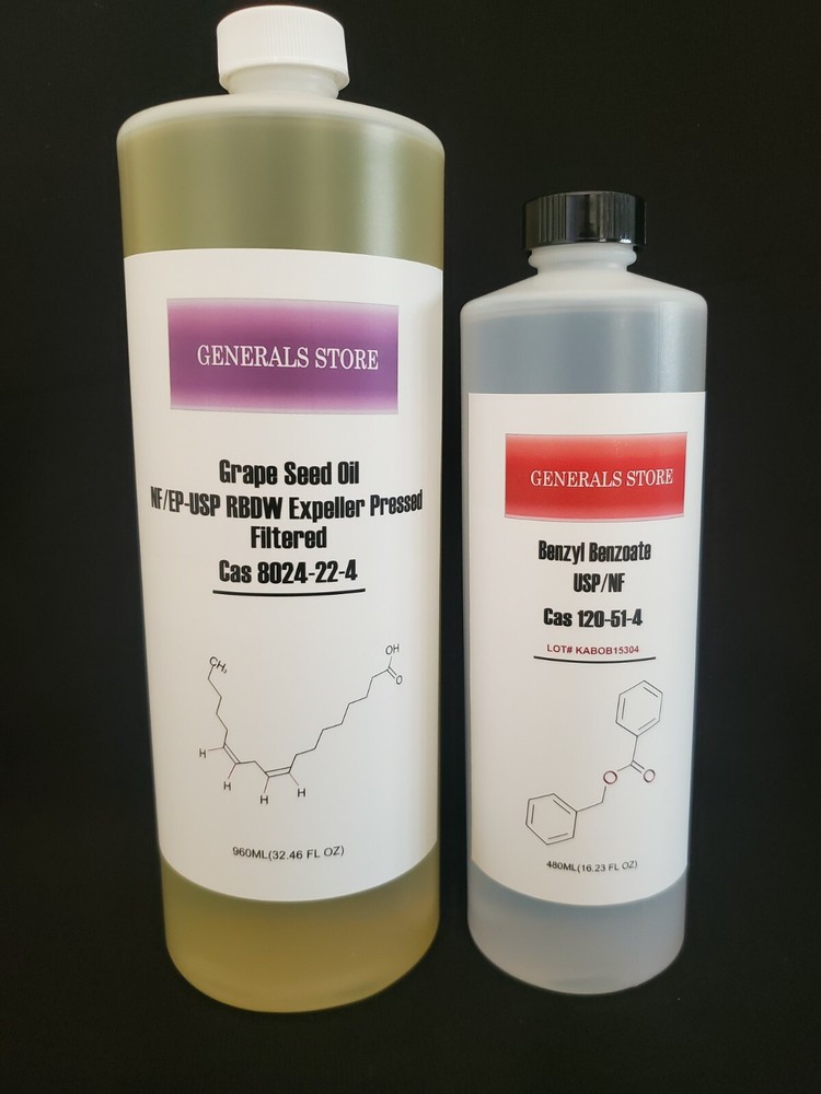 Benzyl Benzoate USP/NF- 16 oz + Filtered Grape Seed Oil NF/EP -USP 32 oz