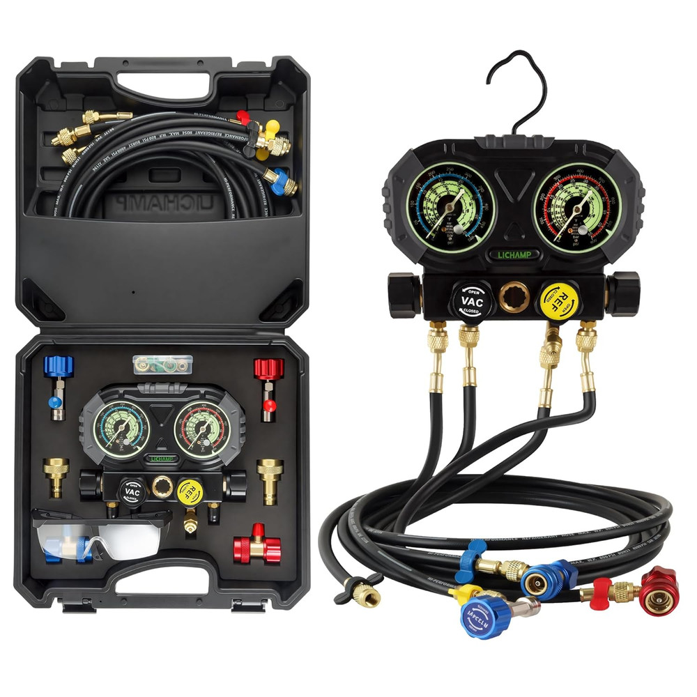 Lichamp HVAC Gauges with 5 FT Hoses, AC Manifold Gauge Set R134A R1234 R410A and