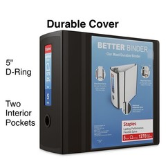 5 Inch Black Storage Binder with Three D Rings for Letter Size Papers