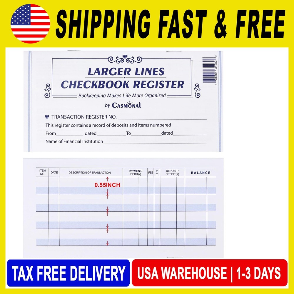 Larger Lines 20 Pack Checkbook Register, Check Registers for Personal Use