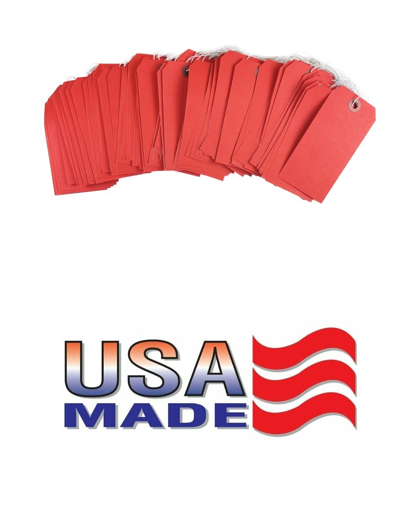 100 of 4 3/4″ x 2 3/8″ Red Inventory Tags with ELASTIC Stretchy String Size 5