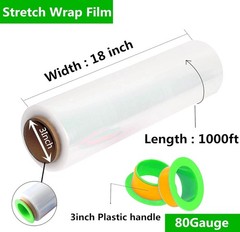 2-Pack Clear Stretch Wrap 18″ x 1000 Feet 80 Gauge Industrial Strength with P…