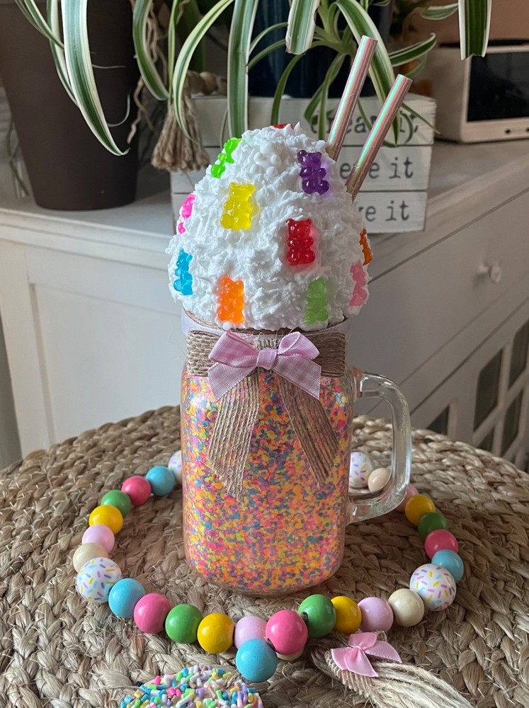 Farmhouse Candy Bear Ice Cream Confetti Sundae. Faux Pint Size Dessert Decor.