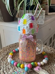 Farmhouse Candy Bear Ice Cream Confetti Sundae. Faux Pint Size Dessert Decor.
