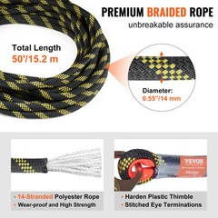 Vertical Lifeline Assembly 50ft Fall Protection Polyester Rope 30 KN ANSI
