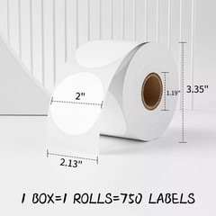 750/Roll 2” Round Thermal Label Blank Stickers Self-Adhesive Name Tag Barcode
