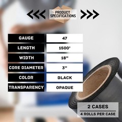 8 Rolls Cast Narrow Banding Stretch Wrap Shrink Film 18″ x 1500′ 47 Gauge Black
