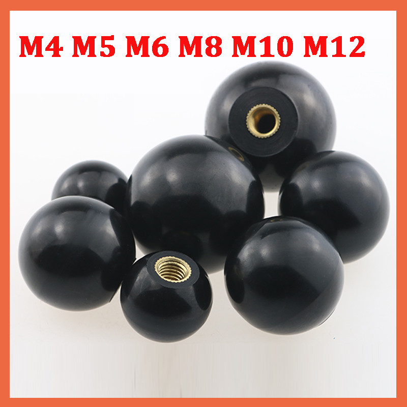 Ball Shaped Hnadle Knobs M4 M5 M6 M8 M10 M12 Thread Clamping Nuts Plastic Black