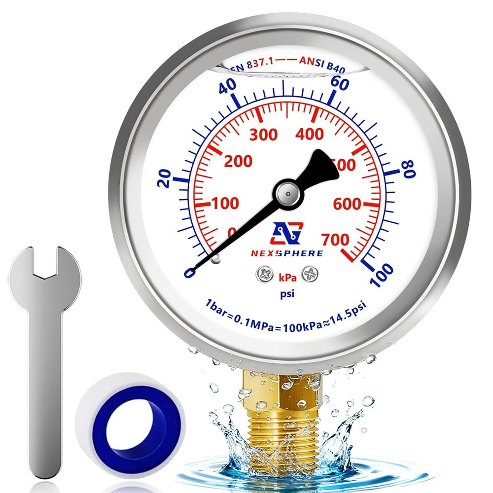 0-100 PSI Liquid Filled Pressure Gauge 1/4 NPT 2.5 Dial Stainless Steel