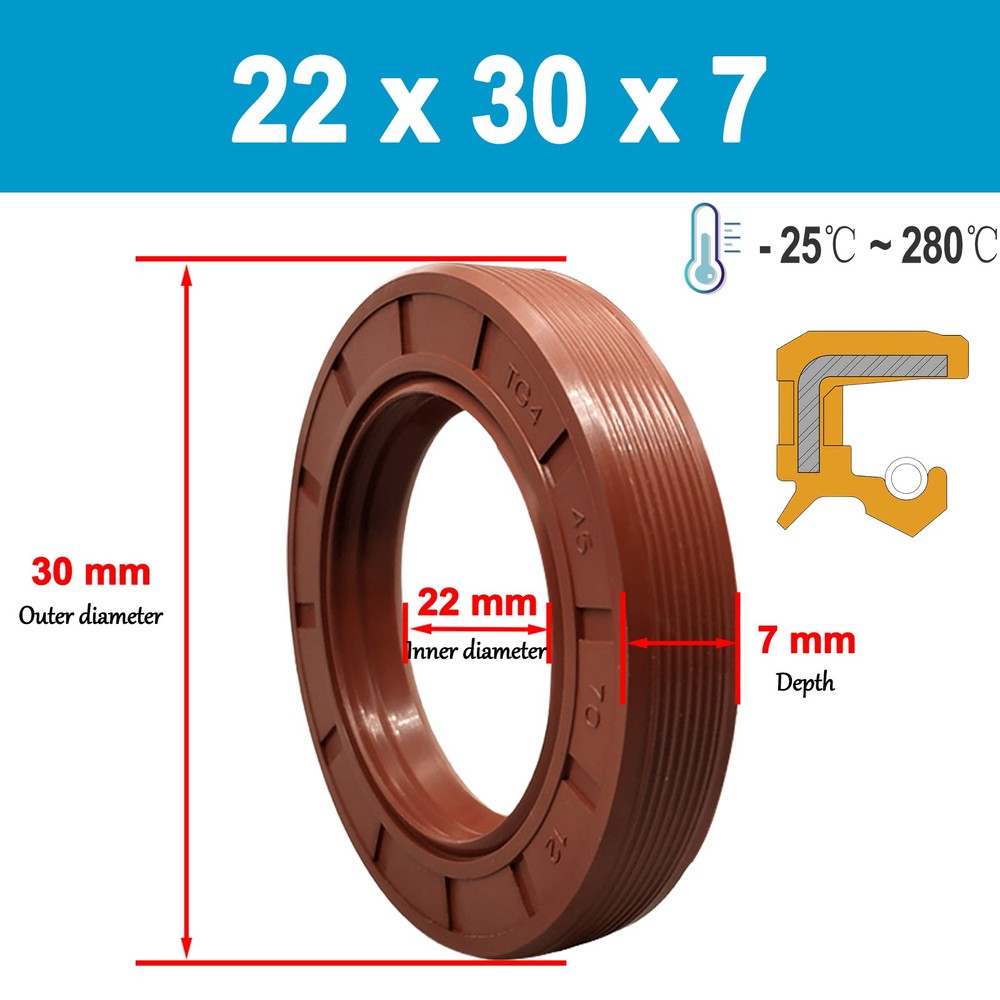 Metric TC Rotary Oil Shaft Seal FKM Fluorine Double Lip Seal 22mm – 26mm Shaft