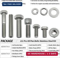 211 Pcs Oil Pan Bolts Stainless Steel Kit Compatible with Chevy SBC 265 283 302