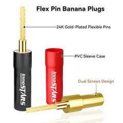 Flex Pin Banana Plugs Connector (6 Pairs, 12 Pcs), 2MM Braided, 24K Gold-Plat…