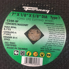 Forney 71893 7 in. Silicon Carbide C24R-BF Masonry Cutting Wheel Type 1 (Flat)