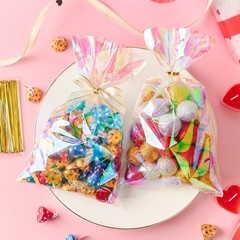 100 PCS Iridescent Cellophane Treat Bags, 6 x 10 Inches Holographic Plastic G…