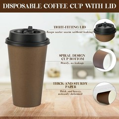 16 Oz,100 Pack, Disposable Paper Coffee Cups with Lids for Coffee, Juice ,Water