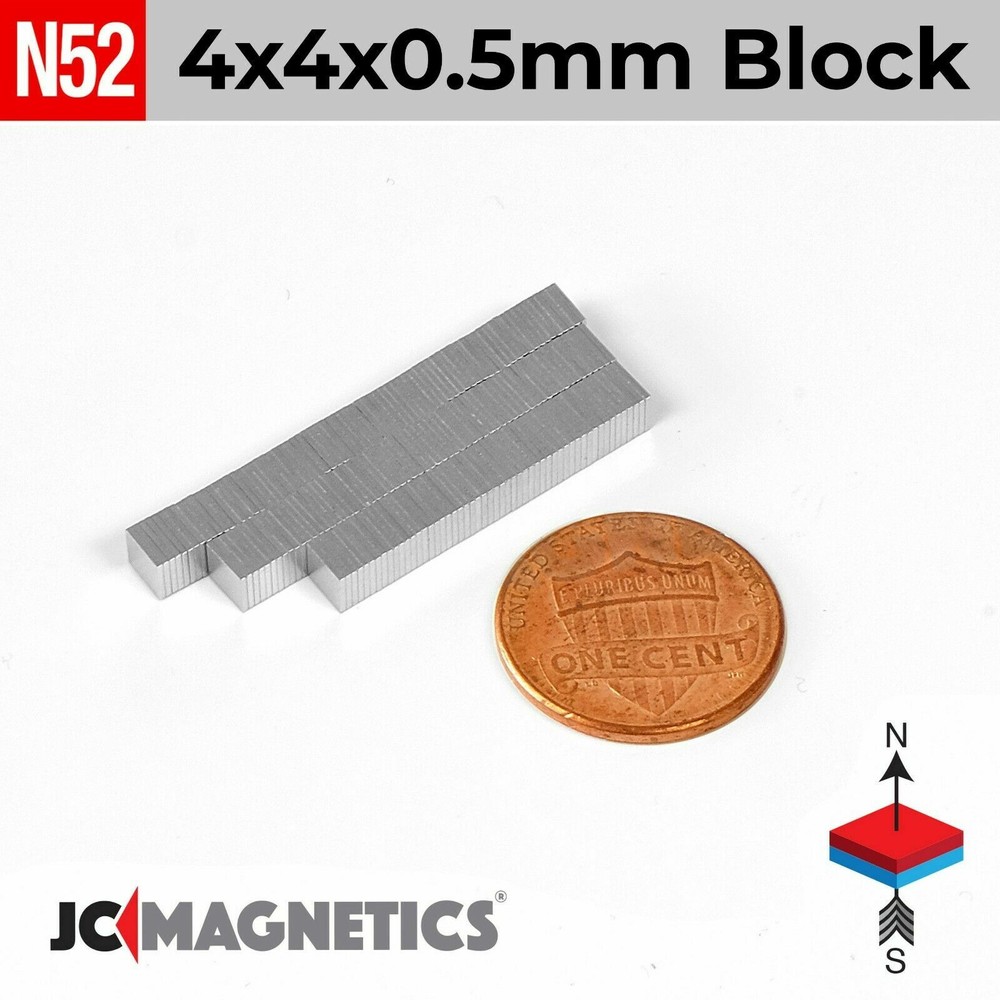 Magnet Block 4mm x 4mm x 0.5mm N52 Super Strong Rare Earth Neodymium 4x4x0.5mm