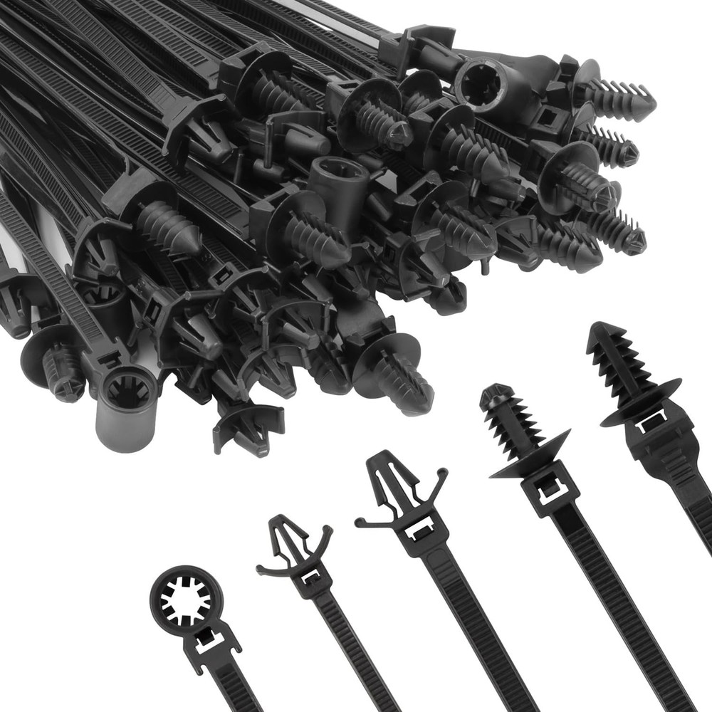 110 PCS Automotive Installation Black Push Mount Cable Zip Ties Assorted US NEW