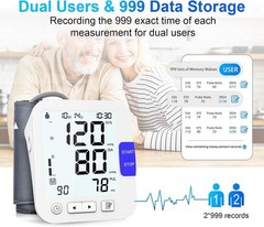Upper Arm Blood Pressure Monitor Medium To XL Cuff Digital BP Machine 2 User LCD