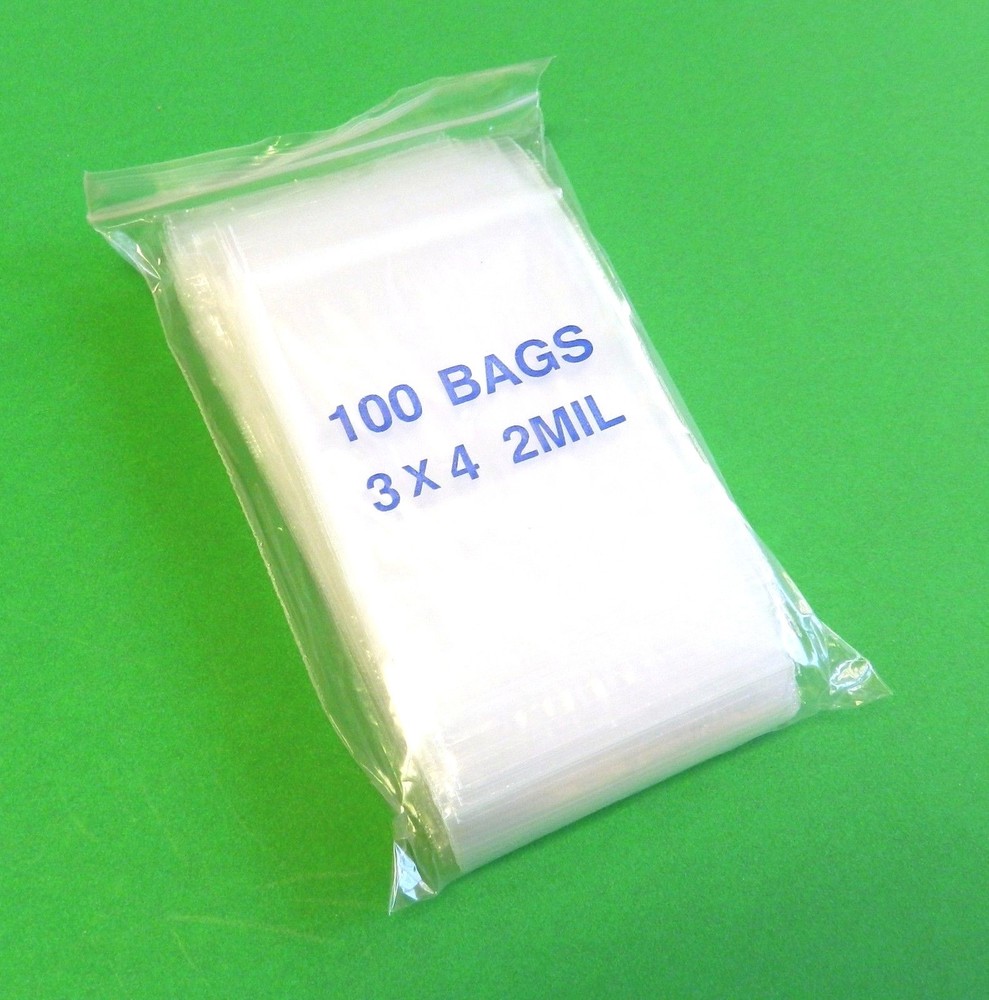 100 3″x4″ Clear Poly Bags 2MIL Reclosable 3×4 Top Seal Baggies 2 mil 100 Plastic