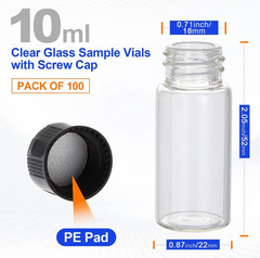 100pcs 10ml Clear Glass Vials, Sample Vials with Screw Caps Small Liquid Bottles