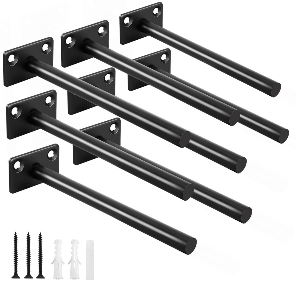 8 Pcs 6″ Black Solid Steel Floating Shelf Bracket Blind 6 Inch,