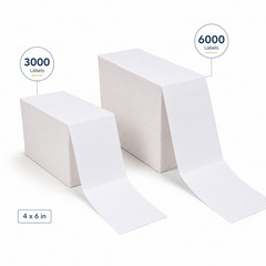 4×6 inch Fanfold Direct Thermal Labels, White – 3000 Count