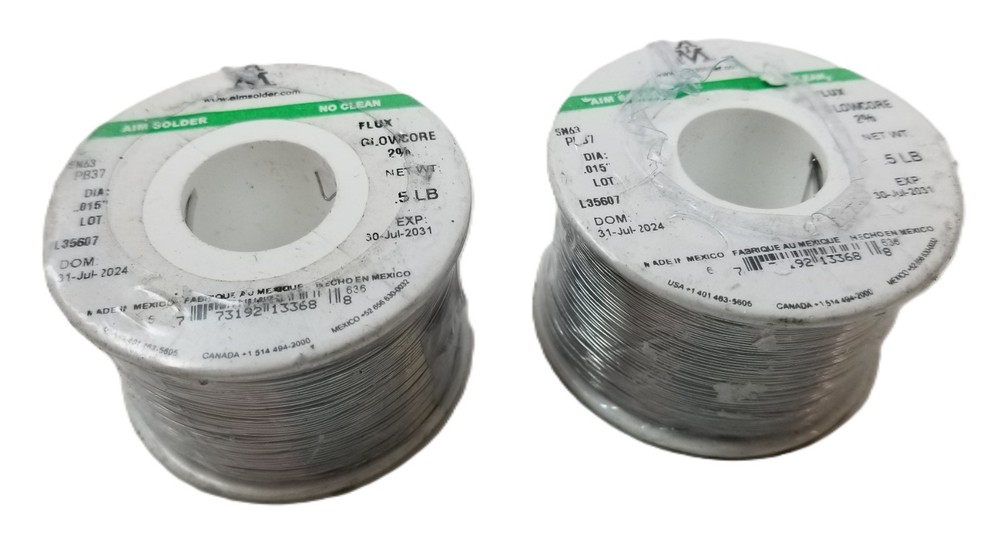 1lb AIM 13368 Wire Solder .015″ 0.38mm Diameter No Clean 2% Glow Core Flux NEW