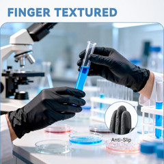 Disposable Nitrile Gloves Large Pack of 100 Black Textured Fingertips Household