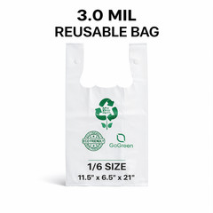 3 Mil White Reusable Grocery Bags 1/6 Size Extra Heavy Duty 11.5×6.5×21 Bulk