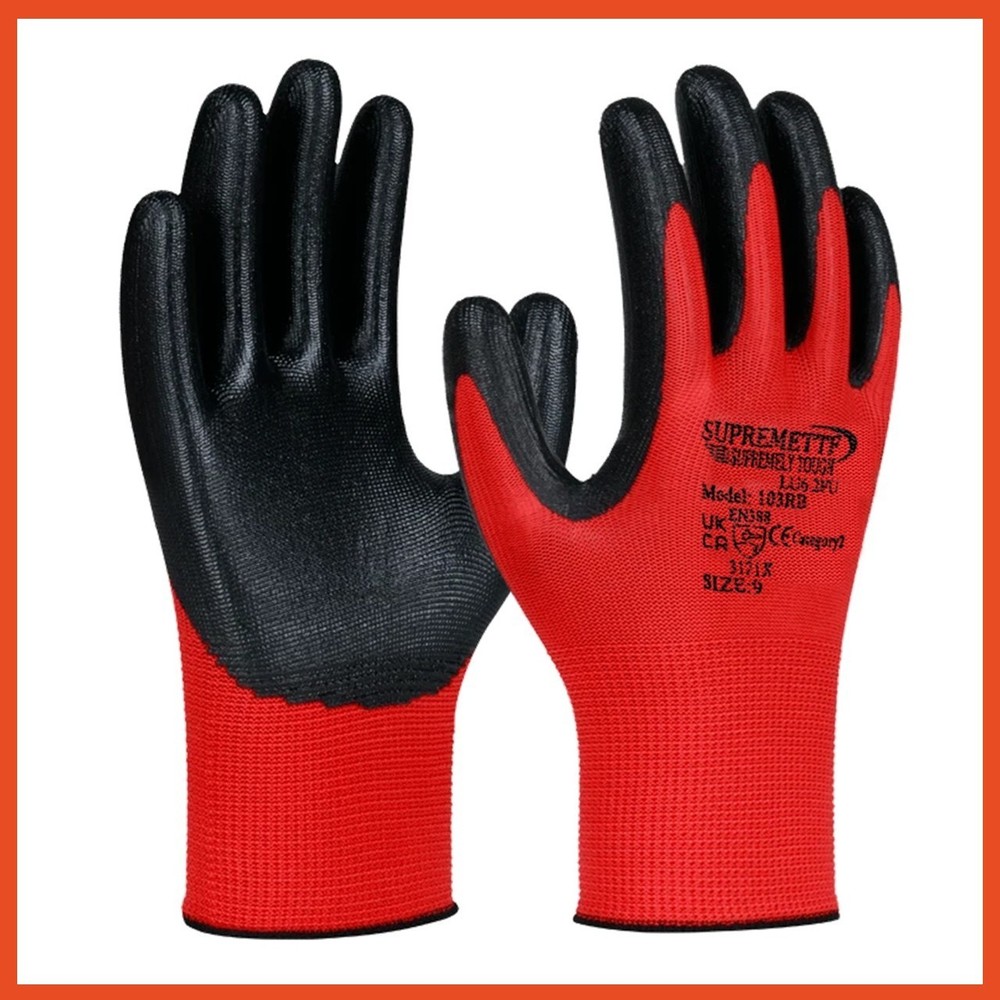 Safety Work Gloves Latex, Nitrile, PU, Coated Gardening builders Grip – 12 Pairs
