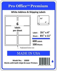 WING OFFICE Premium Shipping Labels Blank Self Adhesive 6 per Sheet 3.33″ X 4″