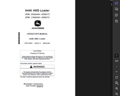 JOHN DEERE 644K LOADER OWNERS OPERATION & TEST TECHNICAL PARTS MANUAL PDF USB