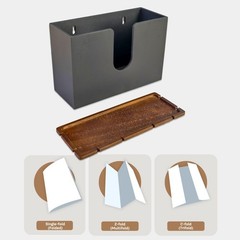 Bamboo Paper Towel Dispenser with Removable Wooden Lid Tray, Black