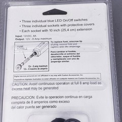 12 volts Triple Socket Power Pod, 3 individual led, Black