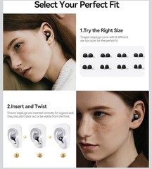 Ear Plugs for Sleeping 45dB Noise Cancelling Silicone Earplugs +8 Tips Obsidian