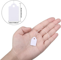 500 Pcs Small Price Tags with String Attached 0.6 X 0.95 in White Blank Marking