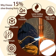 50 Sticks Brazing Rods BCuP-5 15% Silver Solder Phos Copper Flat Welding Rods 0.