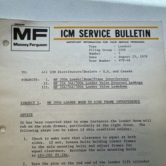 1978 Massey Ferguson MF 300A Loader ICM Service Bulletin