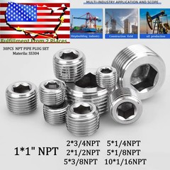 NEW 30Pcs NPT Pipe Plug Assortment Kit 1″3/4″ 1/2″ 3/8″1/4″1/8″ 1/16″ NPT Thread