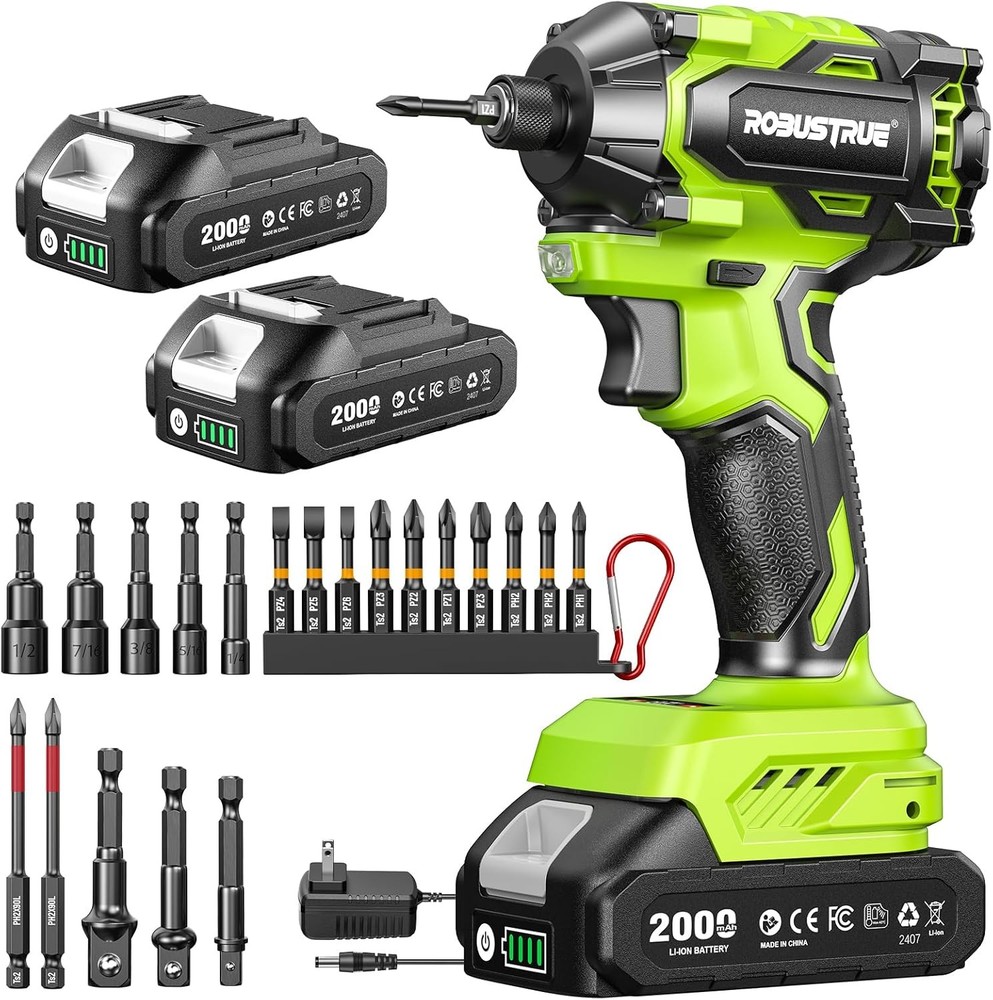 21V Brushless Impact Drill Set 230N.m Torque 2×2.0Ah + 20 Bits