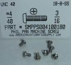 #4-40×3/16 Pan Head Phillips Machine Screws Stainless Steel (500)