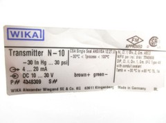 WIKA 4348309 N-10 -30INHG-30PSI 30VDC NSMP