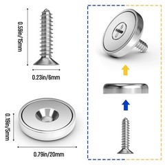 16Pack 40LBS Strong Magnets with Holes, Round Cup Magnets with Screws for Wall M