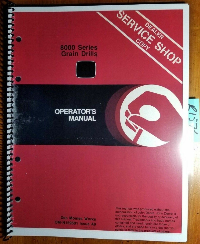 John Deere 8000 8100 8200 8250 8300 8350 Grain Drill S/N -25000 Operator Manual