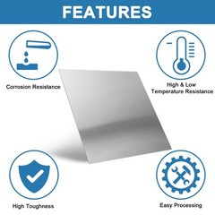 304 Stainless Steel Sheets Metal 12″ x x 1/64″ 12″x12″x1/64″, Silver